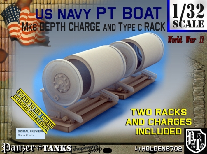 1/32 PT Boat Depth Charge w/ Rack Set001 3d printed