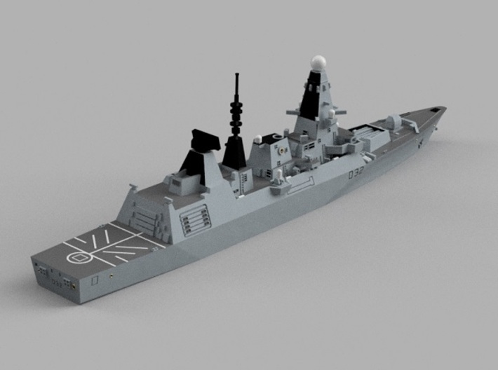 1/1250 HMS Daring 3d printed Computer software render.The actual model is not full color. 