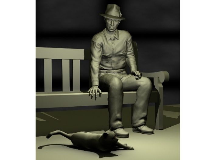 NG Fred sitting on bench wearing hat 3d printed