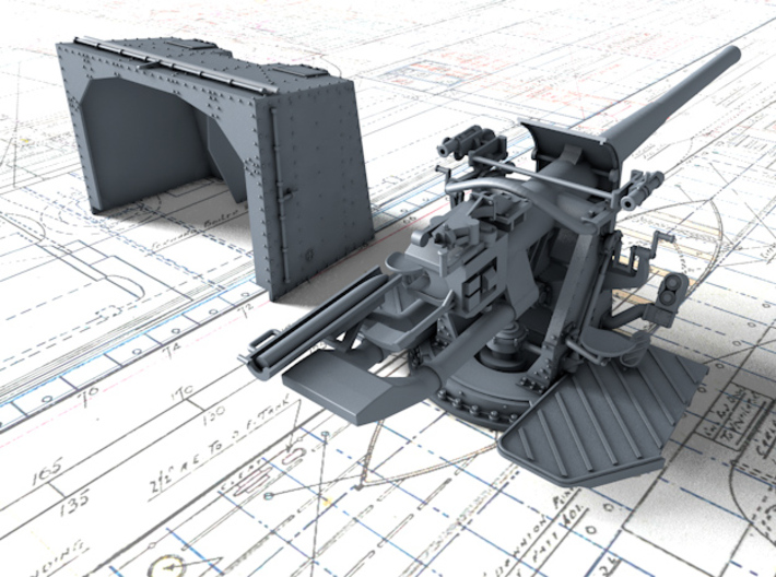 1/200 4.7"/45 QF MK IX CPXVII Guns Ports Closed x4 3d printed 3d render showing product detail
