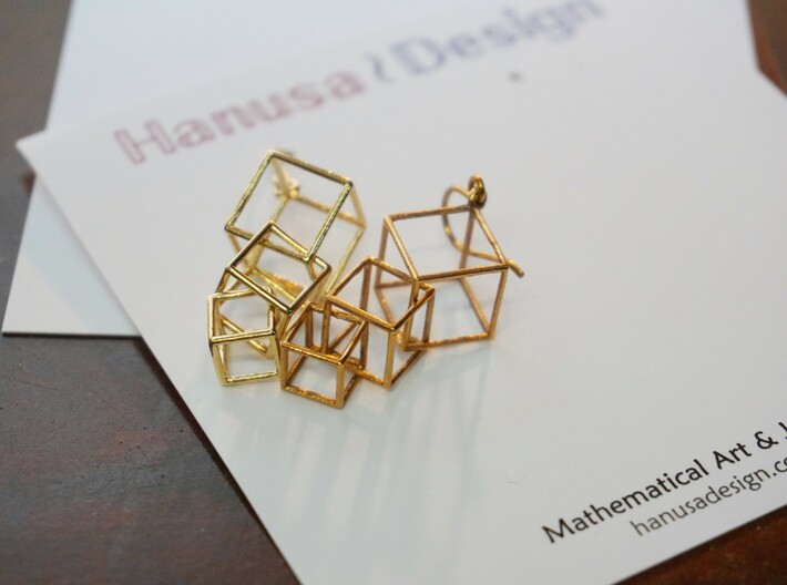 Dangling Cubes Earrings 3d printed Dangling Cubes Earrings in Raw Brass and Raw Bronze