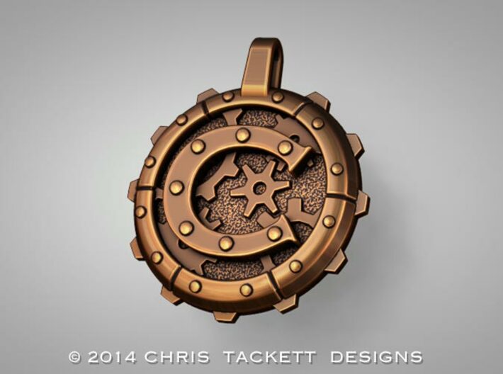 Steampunk Monogram Pendant &quot;C&quot; 3d printed ZBrush Rendering approximating a bronze finish. Actual Bronze finish may look a bit different.