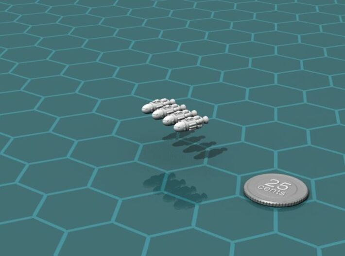 Earther Gunboat Squadron 3d printed Render of the models, with a virtual quarter for scale.