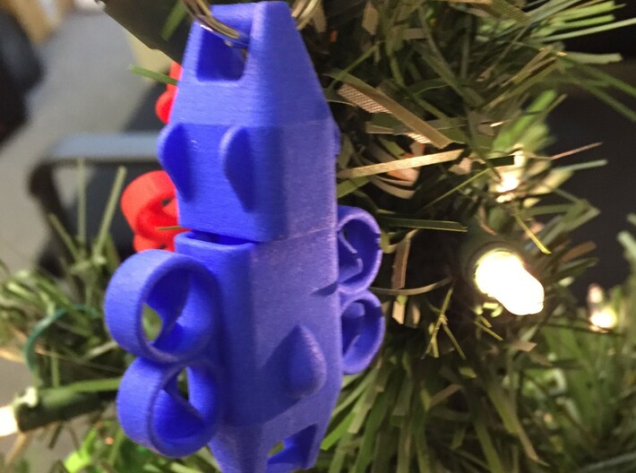 Keychain Ducted Fan Quadcopter 3d printed Blue Keychain shown being used as a Christmas tree ornament. Key ring does not come with product. 