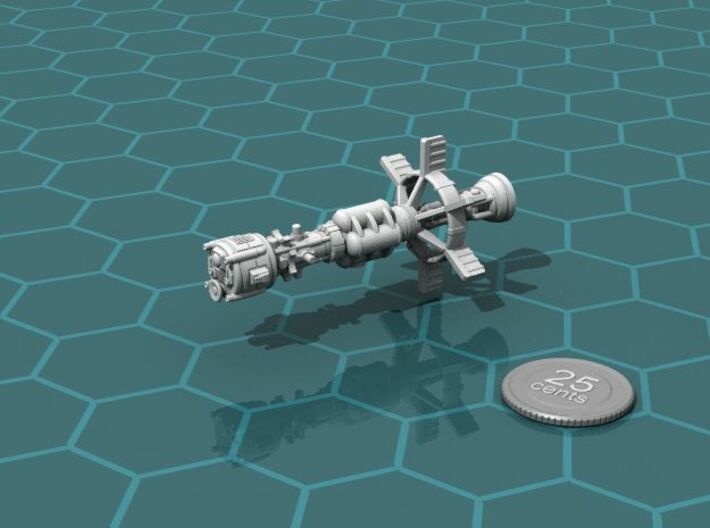 Earther Gunboat Carrier 3d printed Render of the model, with a virtual quarter for scale.