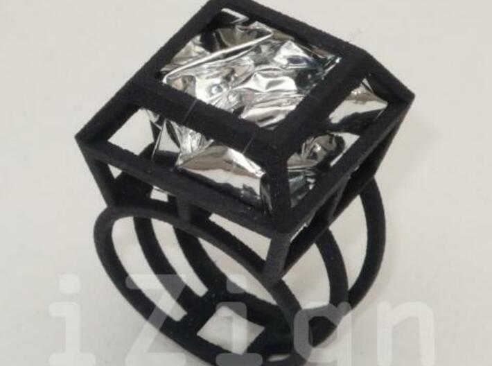 ring06 17 3d printed Black Strong &amp;amp; Flexible dressed up with a silver wrapper (not included)