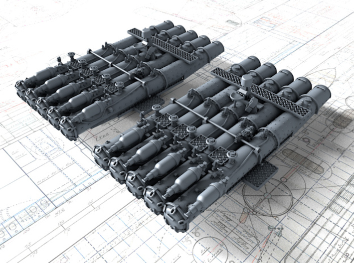 1/350 Royal Navy 21&quot; Pentad Torpedo Tubes 3d printed 3d render showing product detail