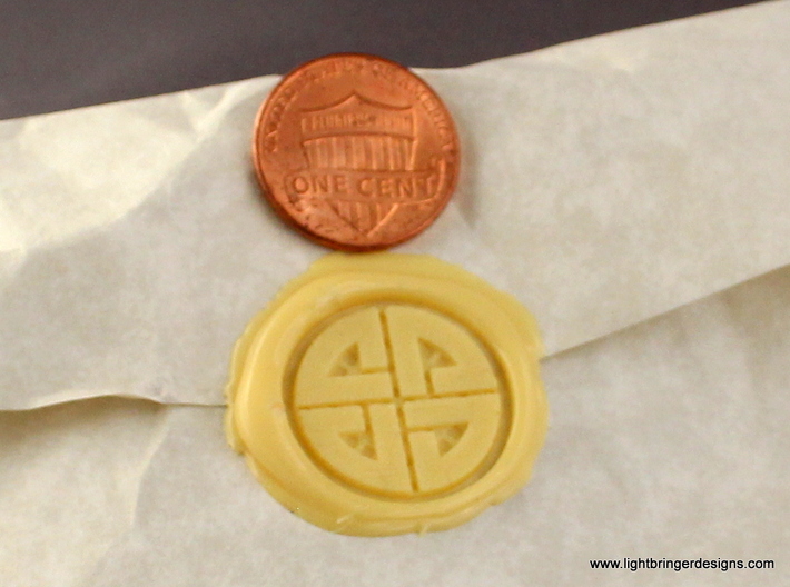 Shield Knot Wax Seal 3d printed Just the wax impression, with penny for scale