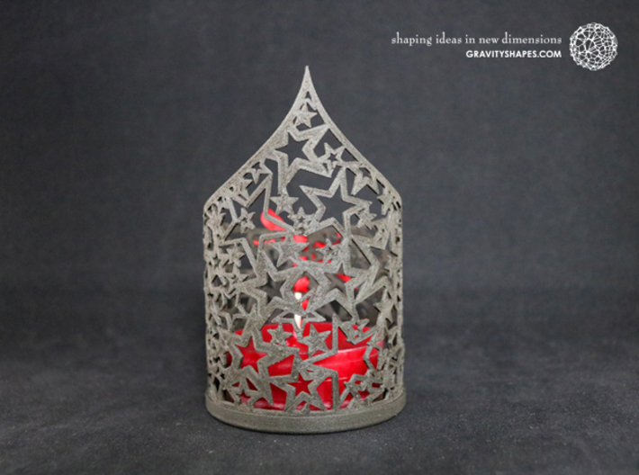 Christmas tealight holder with stars 3d printed The photo shows an own print (FDM print) made of black wood incl. decorative lacing.
