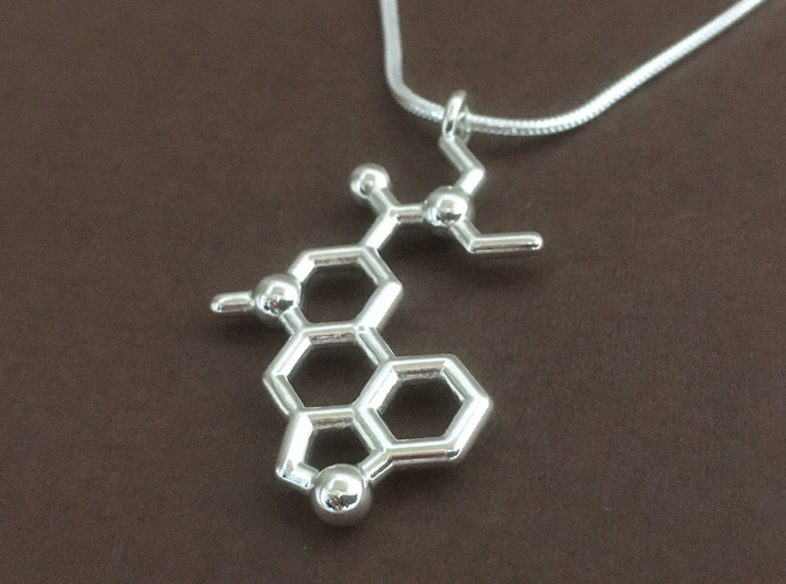 LSD molecule pendant 3d printed LSD pendant in polished silver, chain not included