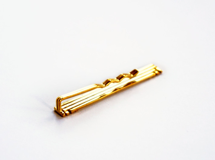 Geometric Art Deco Tie Clip 3d printed Geometric Art Deco Tie Clip (Small) printed in Polished Brass - Back view