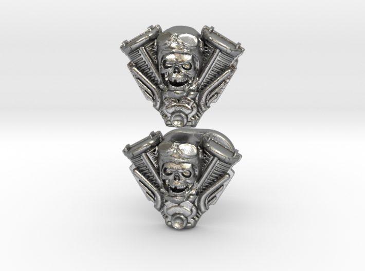 Skull engine cufflinks 3d printed