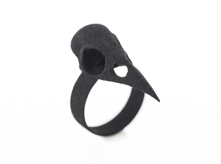 Realistic Raven Skull Ring - Size 7 3d printed Realistic Raven Skull Ring Angle View - Product Displayed Printed in Black Strong and Flexible