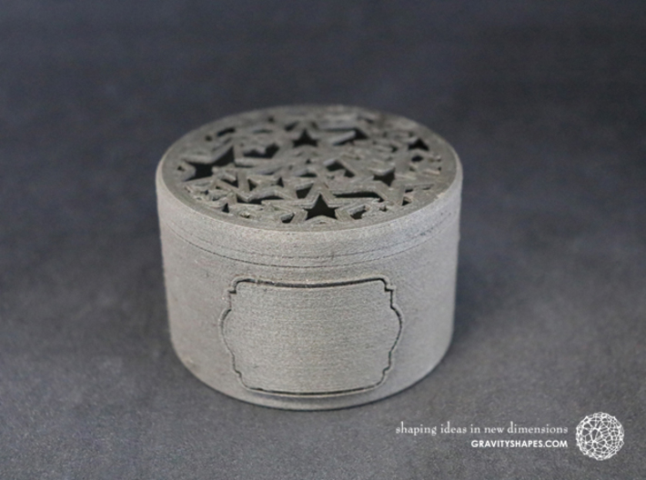Gift Box big with Stars &amp; Label No. 2 (filigree) 3d printed The photo shows an own print (FDM print) made of black wood.