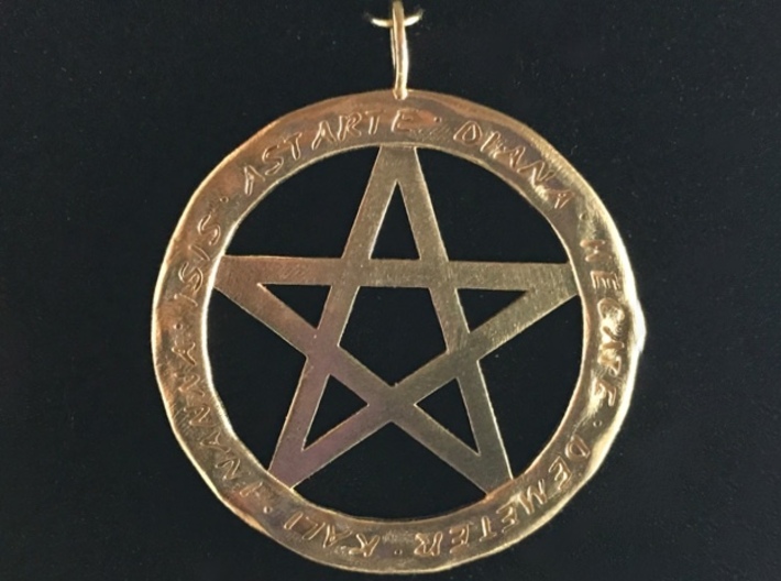 Pentacle pendant - Goddess chant 3d printed Another image of the Goddesses pendant in raw brass.
