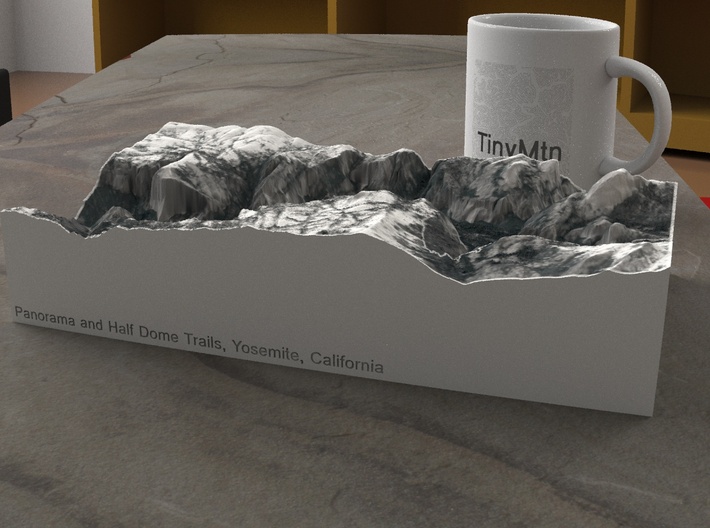 Panorama and Half Dome Trails, Yosemite, 1:50000 3d printed 