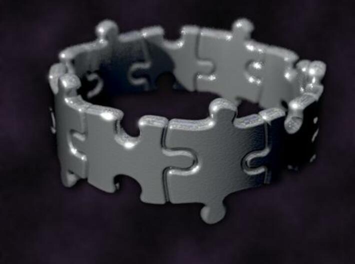Puzzle Ring 01 size 7 3d printed Rendered to simulate silver