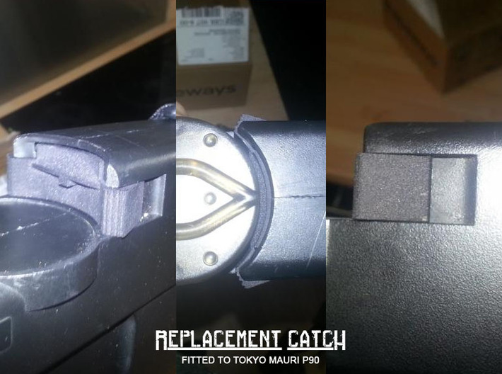 Airsoft AEG P90 Magazine Release Catch 3d printed 3D printed catch fitted and in use . Courtesy of Jasont21 from the ZeroIn forum.