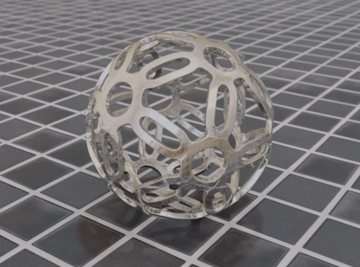 Symmetrical Pattern Sphere 3d printed Polished Steel (render)