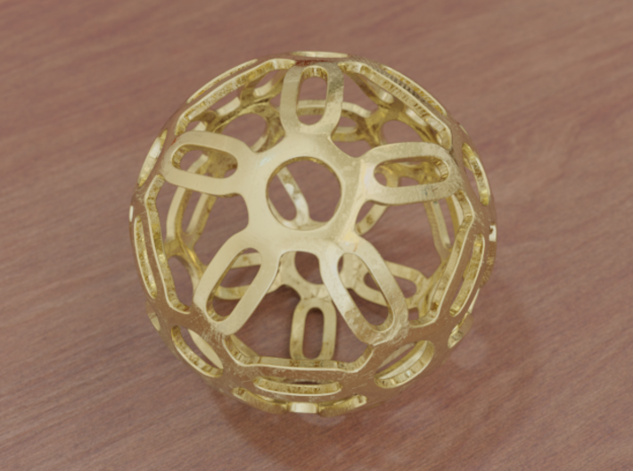 Symmetrical Pattern Sphere 3d printed Polished Gold (render)