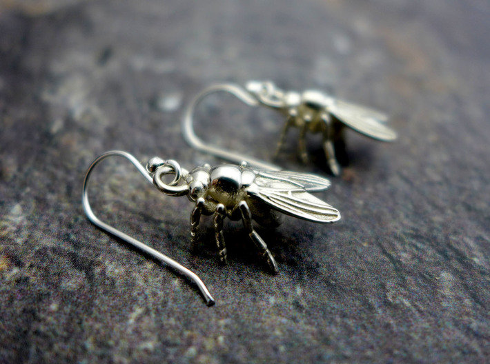Drosophila Fruit Fly Earrings - Science Jewelry 3d printed Drosophila fruit fly earrings in raw silver