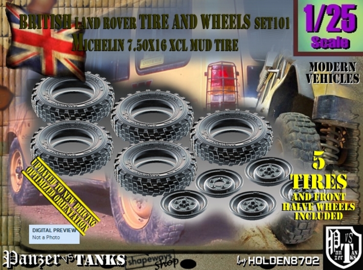1/25 Land Rover XCL 750x16 Tire and wheels Set101 3d printed