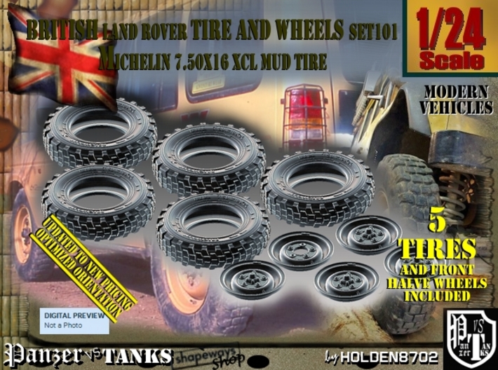 1/24 Land Rover XCL 750x16 Tire and wheels Set101 3d printed