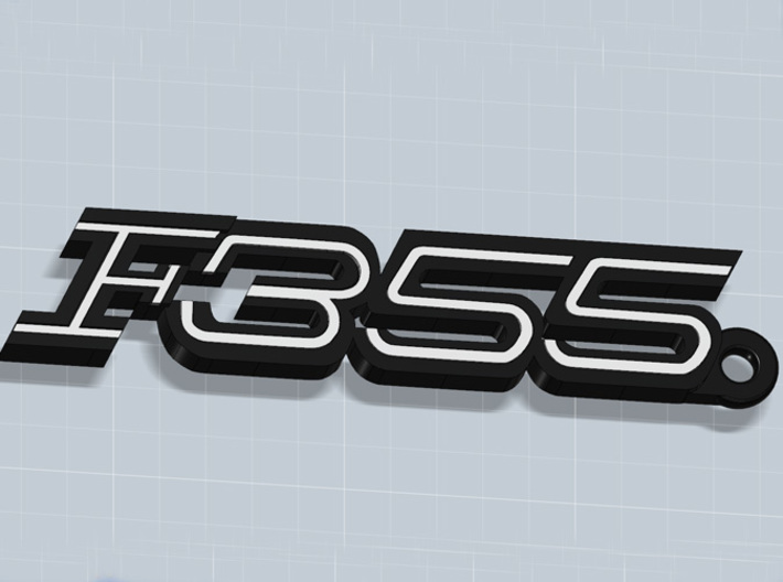 KEYCHAIN F355 3d printed Keychain with F355 logo in Black Matte Steel and white plastic inserts, that you can buy apart, render.