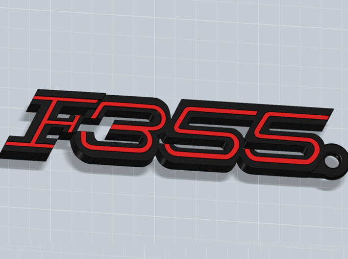 KEYCHAIN F355 3d printed Keychain with F355 logo in Black Matte Steel and red plastic inserts, that you can buy apart, render.