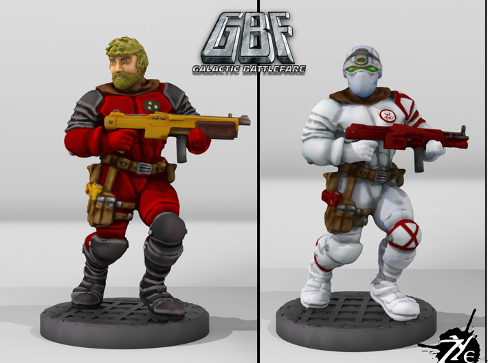 Assault Trooper Multipart (Terran - GBF) 3d printed Painted in Russian Consortium and Wu Mercenaris pattern