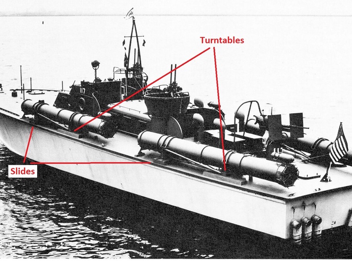 1/48 PT Boat Torpedo Tube Turntables and Slides 3d printed 