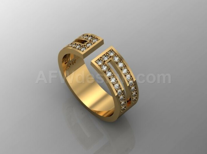 Greek Design Ring for 38 Gemstones 3d printed Beautiful in Gold with Diamonds