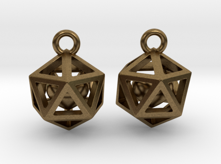 Polyhedron earrings with interlocked heart 3d printed