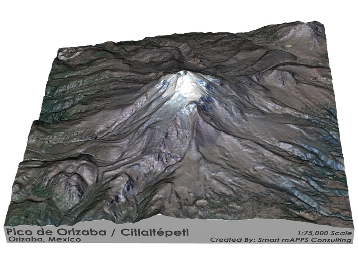 Pico de Orizaba / Citlaltépetl Map: 6" 3d printed 