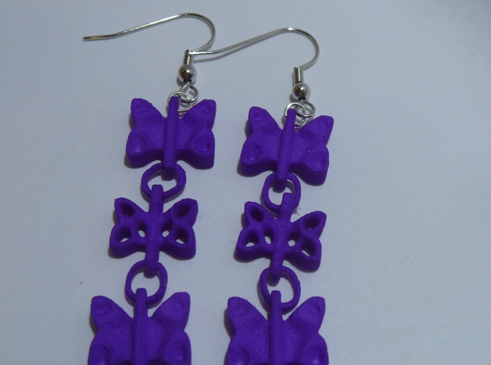 3 Dangling butterfly earrings 3d printed 