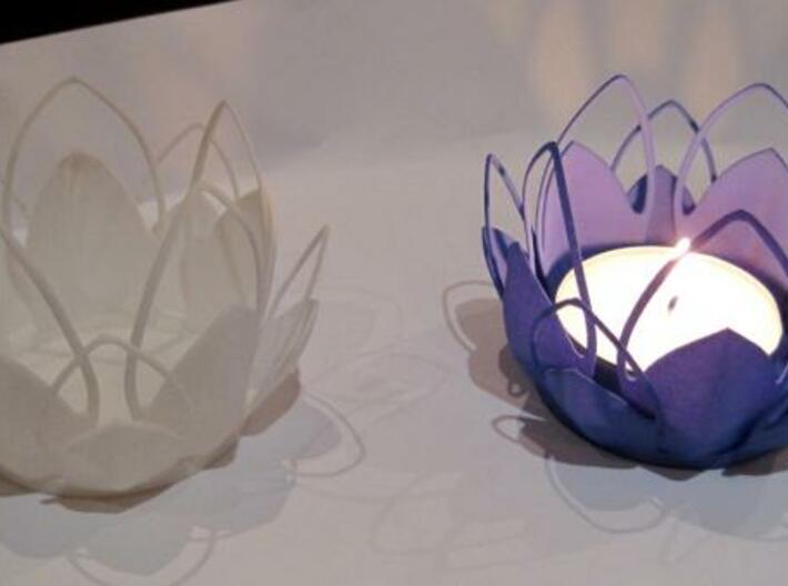 Tea-light - Flower 3d printed white, indigo