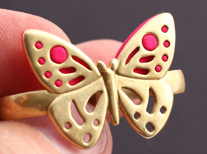DOUBLE RING BUTTERFLY 3d printed Double ring with butterfly in Polished  Bronze with plastic inserts -sold separately-.
