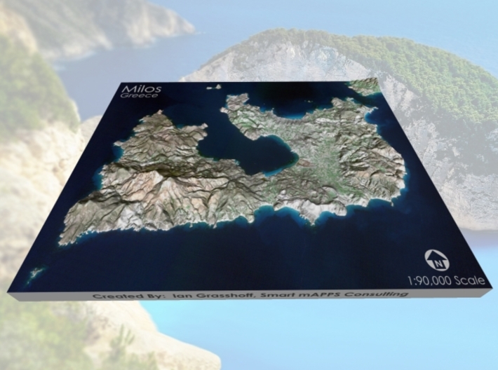 Milos/Melos, Greece Map: 8&quot;x10&quot; 3d printed