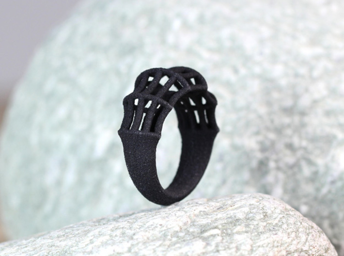black parametric ring statement jewelry, wide ring 3d printed parametrical ring in black