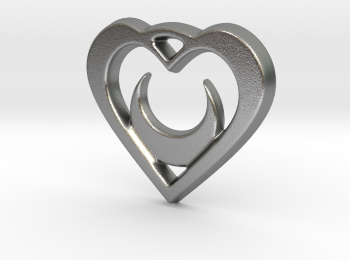 Crescent Moon Heart 35mm Pendant 3d printed