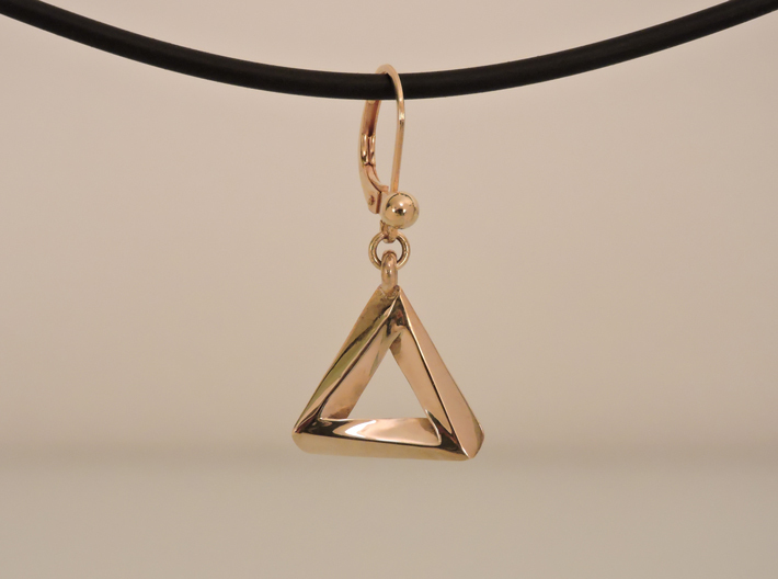 Penrose Triangle - Earrings (17mm | 1x mirrored) 3d printed Polished Brass