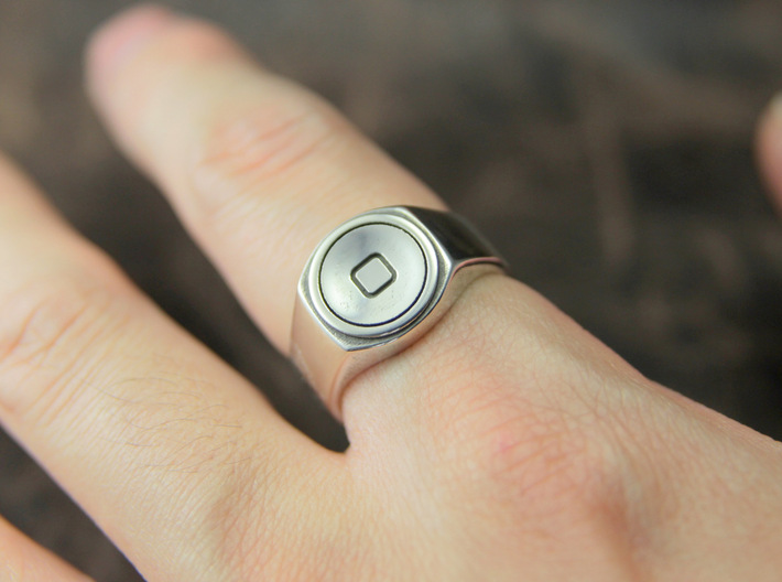 Home button Ring 3d printed This material is Polished Silver , Patinated with bleach