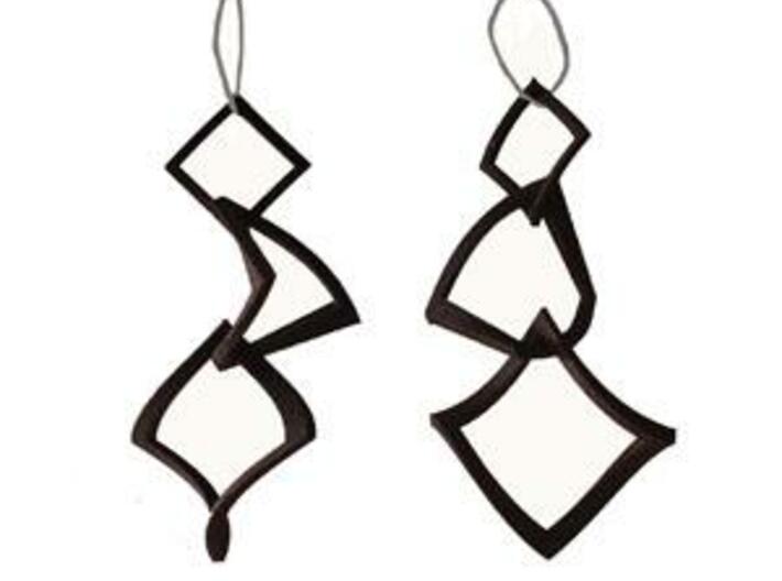 Twisted squares earrings 3d printed In Black, Strong and Flexible