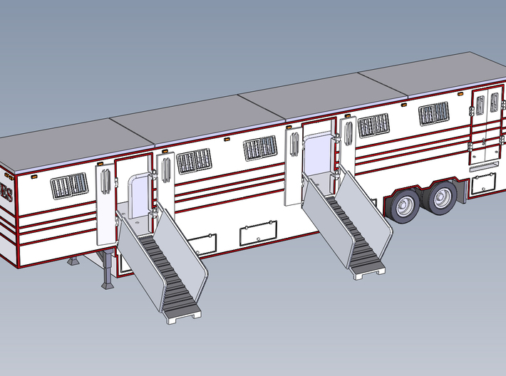 HO 1/87 Horsebox 56' Semi 03 3d printed CAD image, showing ramps fitted.