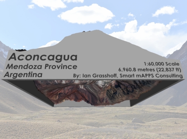 Aconcagua Map, Argentina: 6" 3d printed 