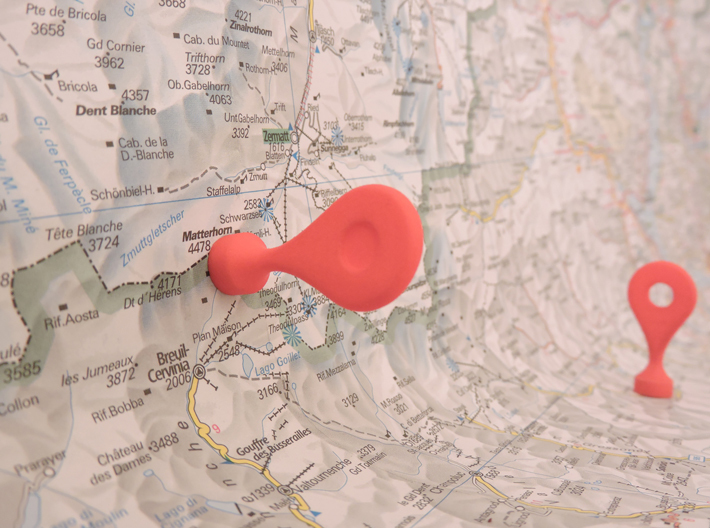 Google Maps Marker - Magnet (with hole) 3d printed Red Strong & Flexible Polished (v1.0; NOT this model; this one has a hole)