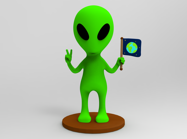 Alien doing peace sign sculpture - (9.5cm tall) 3d printed