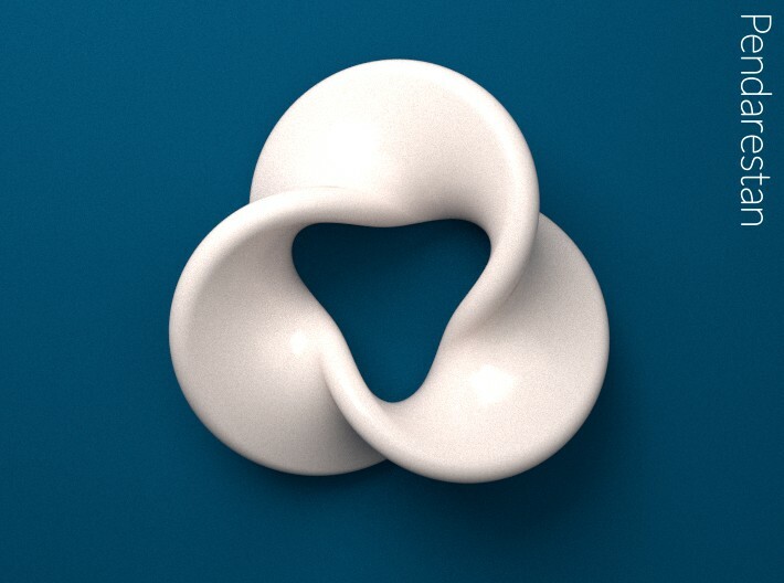 Minimal Mobius Triplex (4 in) 3d printed Porcelain sculpture of a three-twist Mobius strip minimal surface