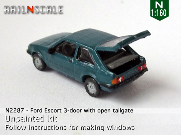 Ford Escort 3-door with open tailgate (N 1:160) 3d printed
