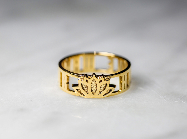 Humble Warrior w/ Lotus Flower, 14k Gold Plated 3d printed